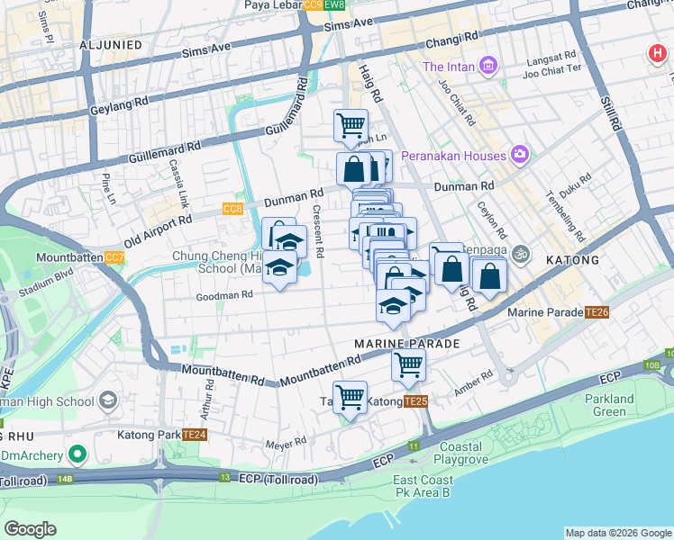 map of restaurants, bars, coffee shops, grocery stores, and more near in Singapore