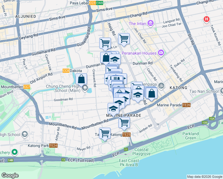 map of restaurants, bars, coffee shops, grocery stores, and more near in Singapore