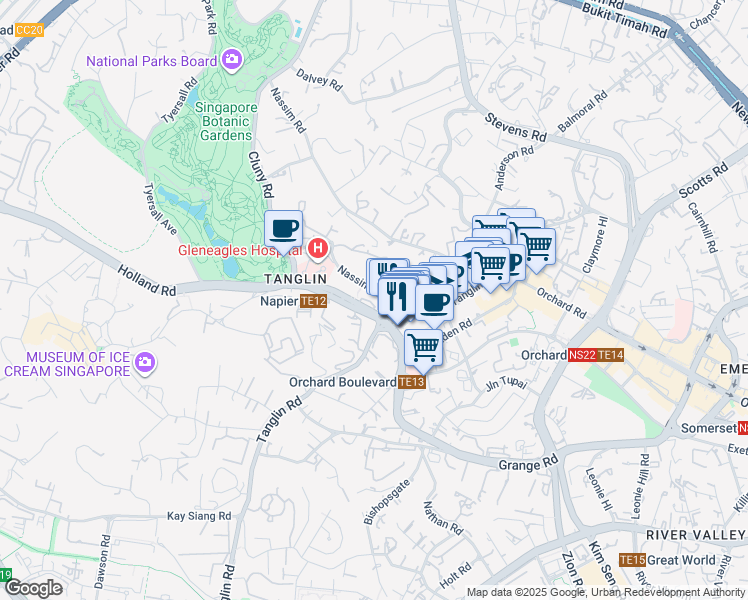 map of restaurants, bars, coffee shops, grocery stores, and more near in Singapore