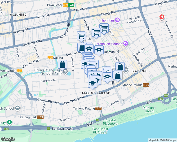 map of restaurants, bars, coffee shops, grocery stores, and more near in Singapore