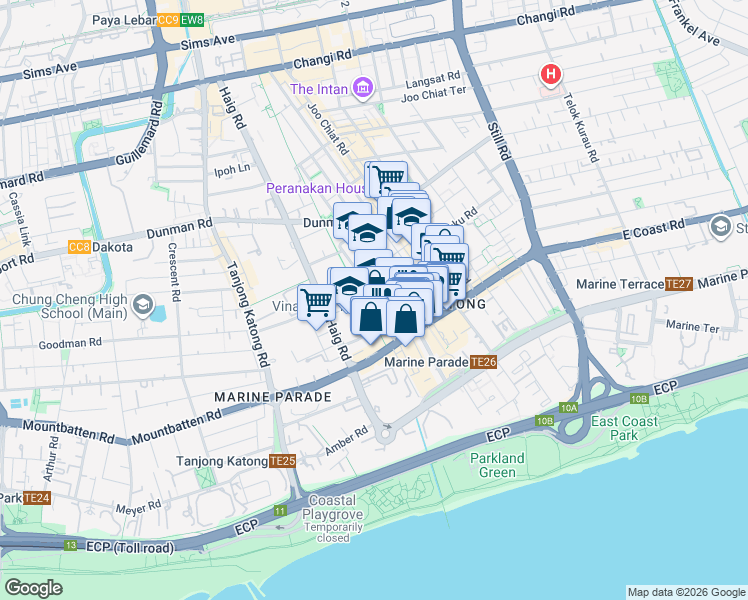 map of restaurants, bars, coffee shops, grocery stores, and more near in Singapore