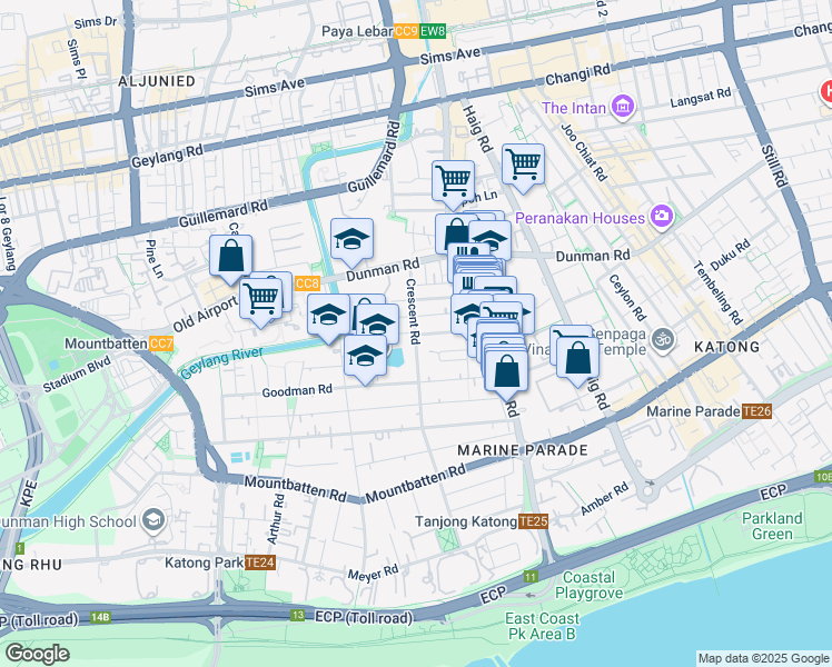map of restaurants, bars, coffee shops, grocery stores, and more near in Singapore