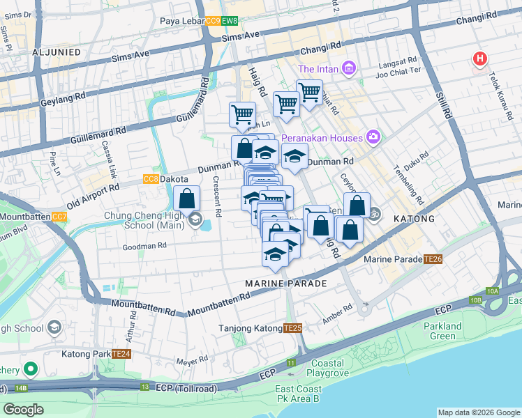 map of restaurants, bars, coffee shops, grocery stores, and more near in Singapore