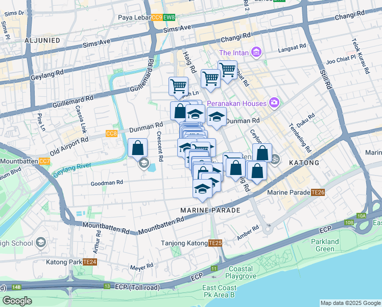 map of restaurants, bars, coffee shops, grocery stores, and more near in Singapore