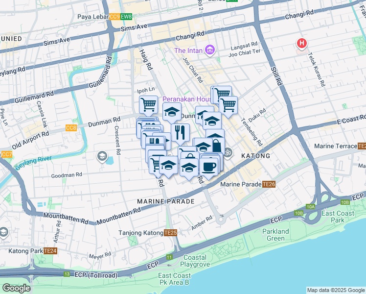 map of restaurants, bars, coffee shops, grocery stores, and more near in Singapore
