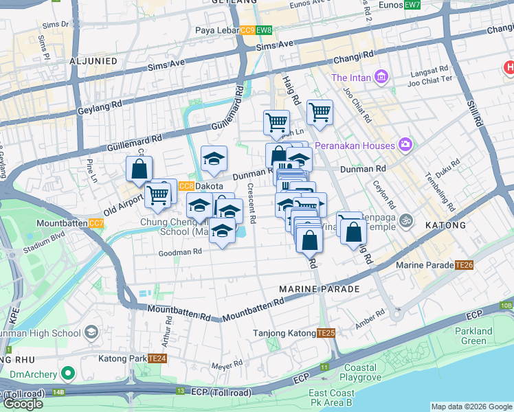 map of restaurants, bars, coffee shops, grocery stores, and more near in Singapore