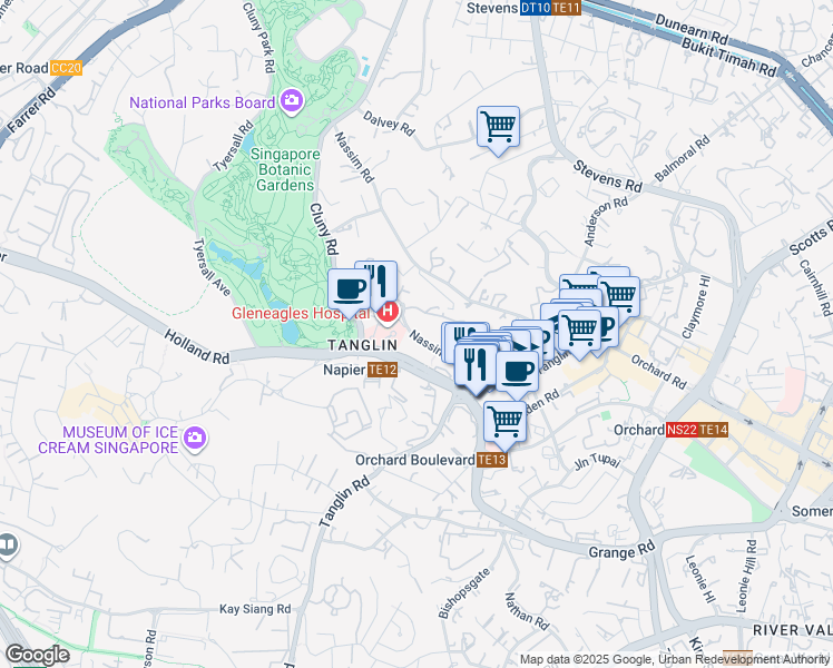 map of restaurants, bars, coffee shops, grocery stores, and more near in Singapore