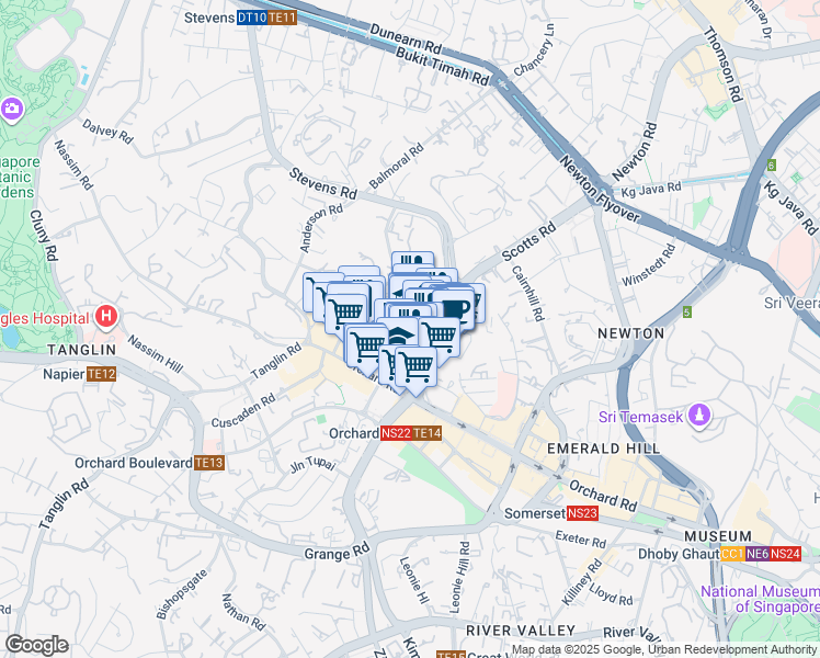 map of restaurants, bars, coffee shops, grocery stores, and more near in Singapore