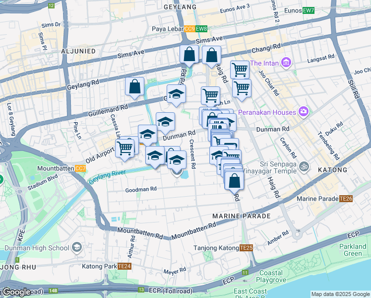 map of restaurants, bars, coffee shops, grocery stores, and more near in Singapore