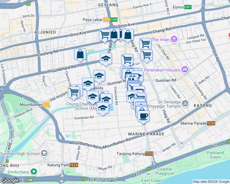 map of restaurants, bars, coffee shops, grocery stores, and more near in Singapore