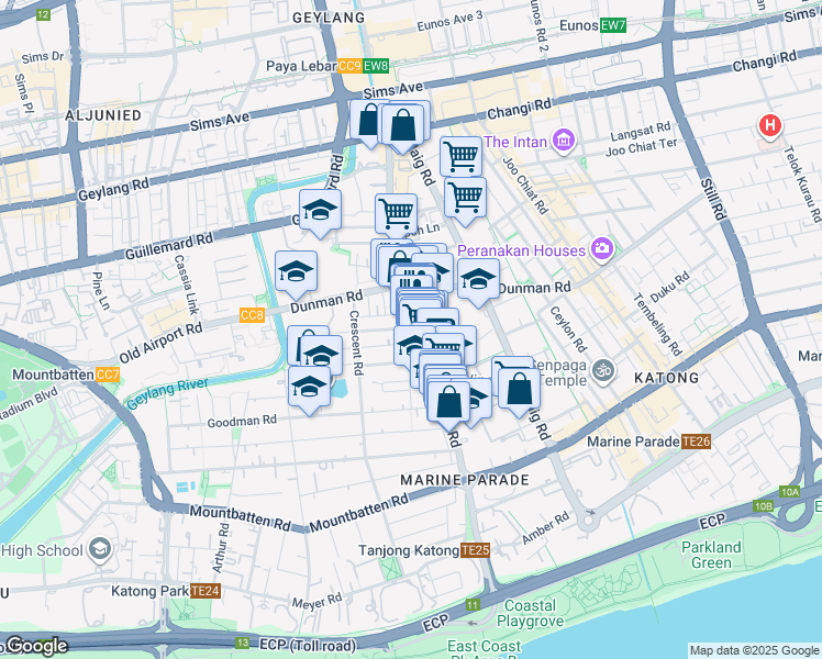 map of restaurants, bars, coffee shops, grocery stores, and more near in Singapore