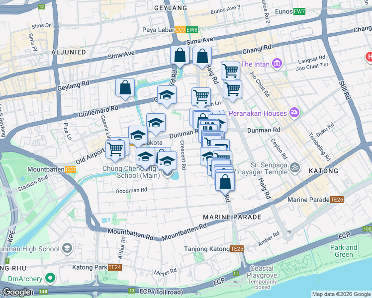 map of restaurants, bars, coffee shops, grocery stores, and more near in Singapore