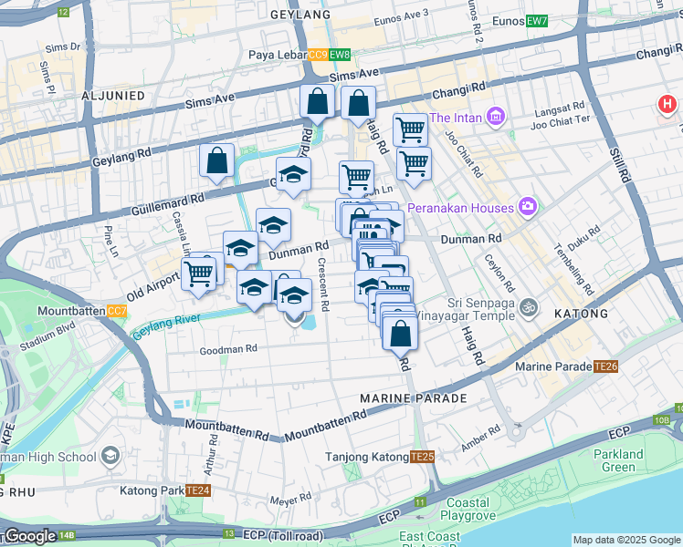 map of restaurants, bars, coffee shops, grocery stores, and more near in Singapore