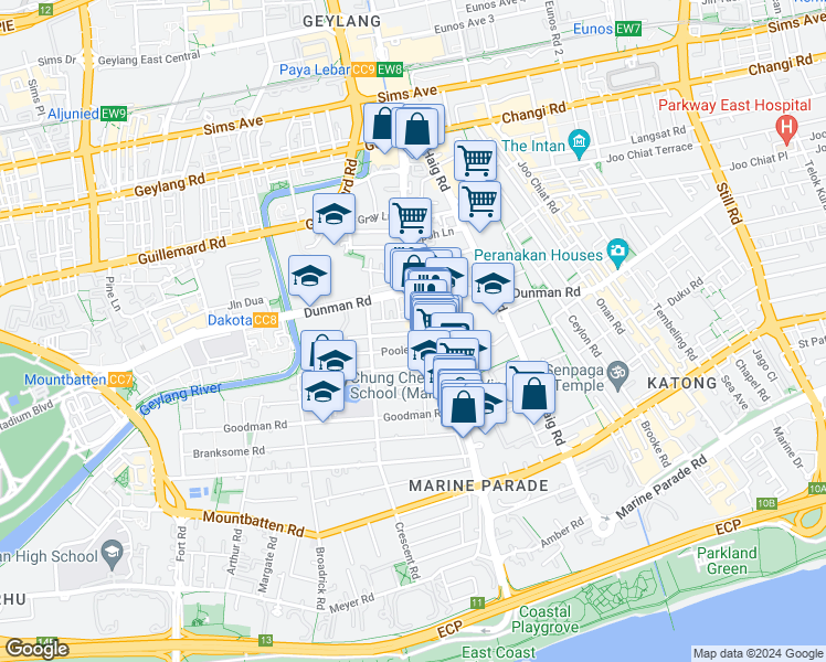 map of restaurants, bars, coffee shops, grocery stores, and more near in Singapore