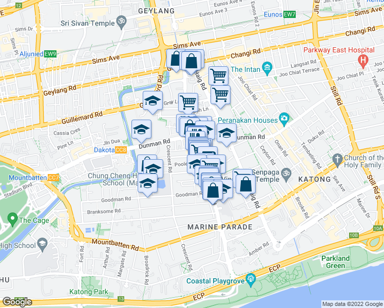 map of restaurants, bars, coffee shops, grocery stores, and more near in Singapore