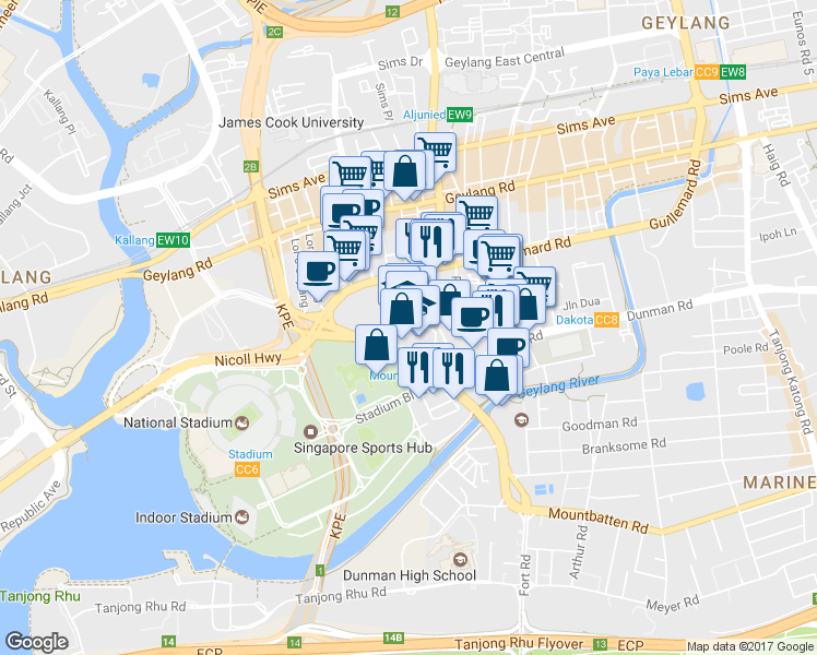 map of restaurants, bars, coffee shops, grocery stores, and more near in Singapore