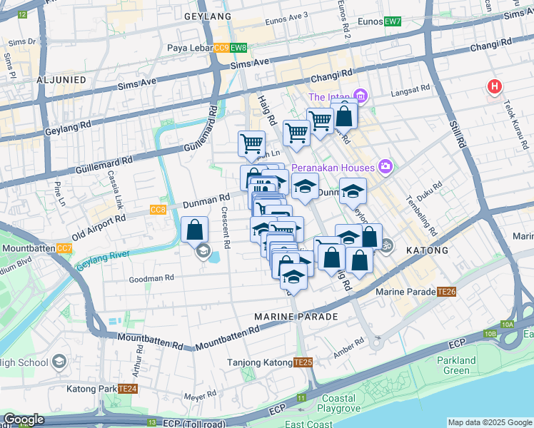 map of restaurants, bars, coffee shops, grocery stores, and more near in Singapore
