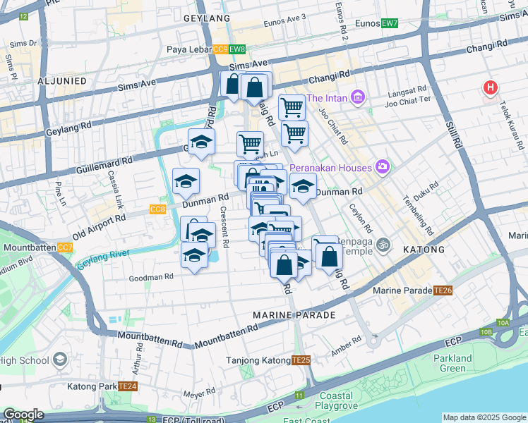 map of restaurants, bars, coffee shops, grocery stores, and more near in Singapore