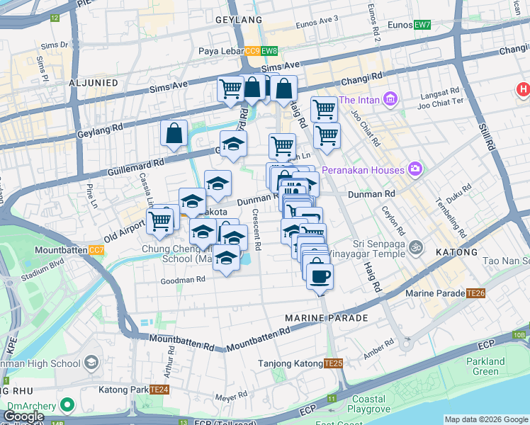map of restaurants, bars, coffee shops, grocery stores, and more near in Singapore