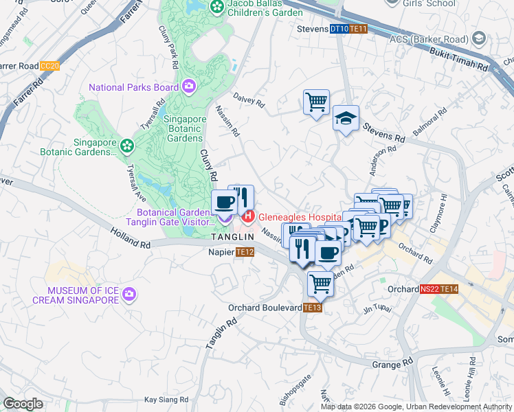 map of restaurants, bars, coffee shops, grocery stores, and more near in Singapore