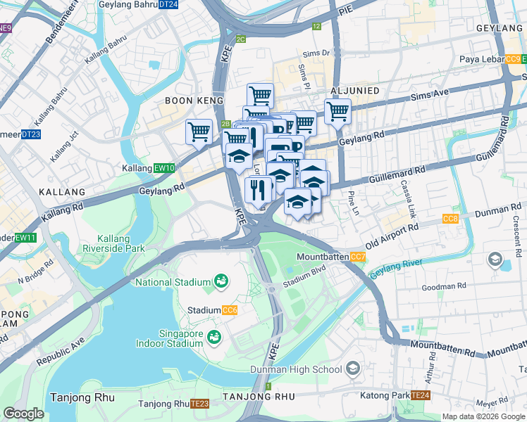 map of restaurants, bars, coffee shops, grocery stores, and more near in Singapore