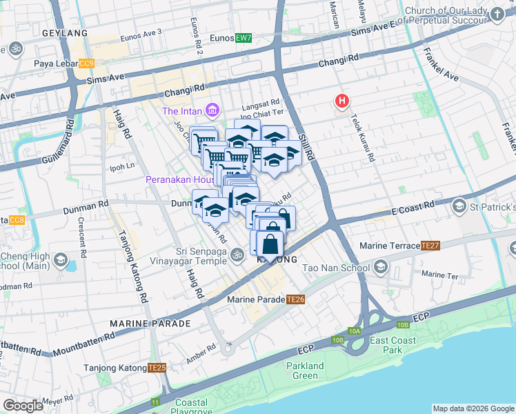 map of restaurants, bars, coffee shops, grocery stores, and more near in Singapore