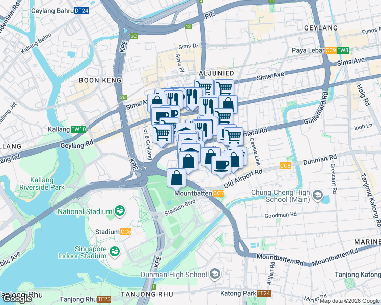 map of restaurants, bars, coffee shops, grocery stores, and more near in Singapore