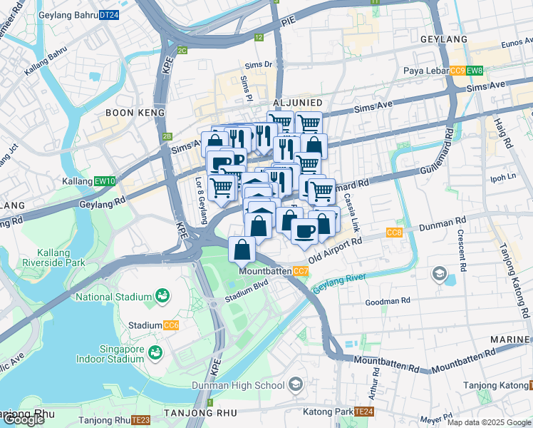 map of restaurants, bars, coffee shops, grocery stores, and more near in Singapore