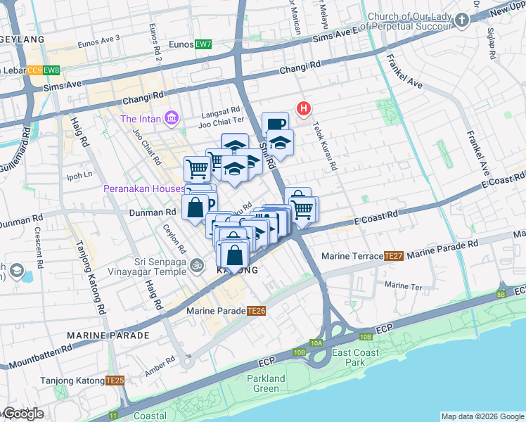 map of restaurants, bars, coffee shops, grocery stores, and more near in Singapore