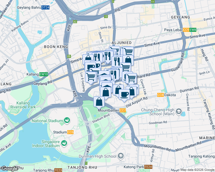 map of restaurants, bars, coffee shops, grocery stores, and more near in Singapore