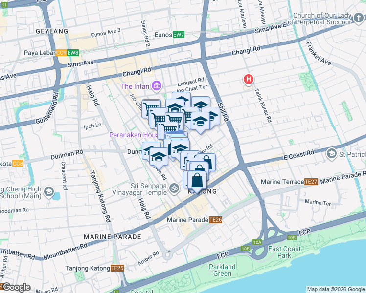 map of restaurants, bars, coffee shops, grocery stores, and more near in Singapore