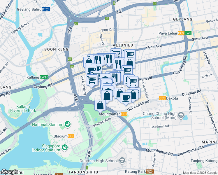 map of restaurants, bars, coffee shops, grocery stores, and more near in Singapore