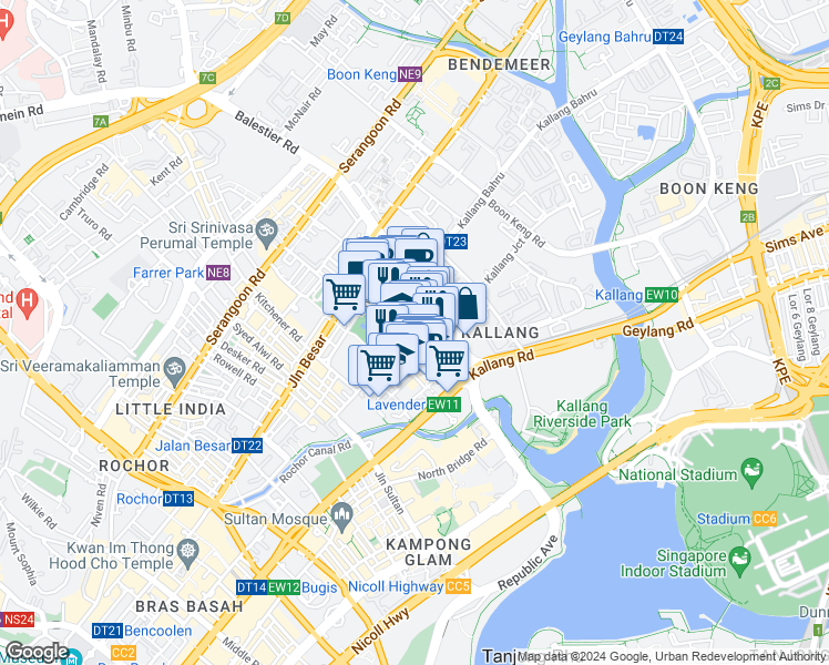 map of restaurants, bars, coffee shops, grocery stores, and more near in Singapore
