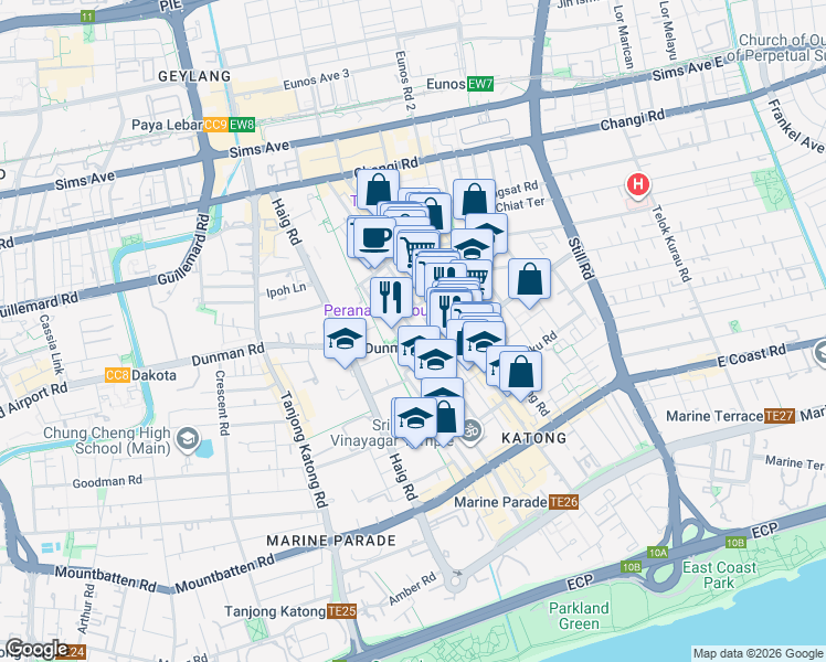 map of restaurants, bars, coffee shops, grocery stores, and more near in Singapore