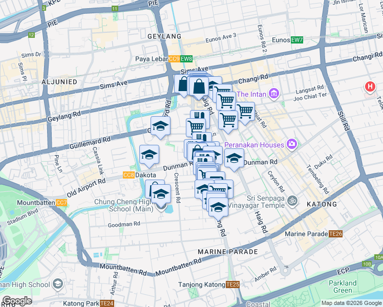 map of restaurants, bars, coffee shops, grocery stores, and more near in Singapore