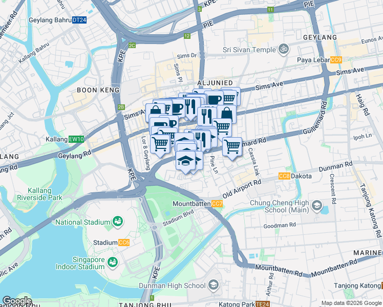 map of restaurants, bars, coffee shops, grocery stores, and more near in Singapore