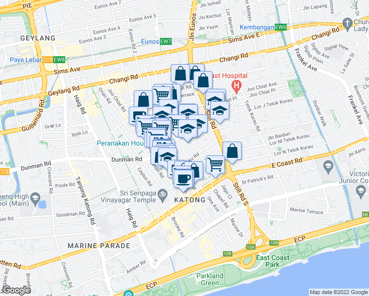 map of restaurants, bars, coffee shops, grocery stores, and more near in Singapore