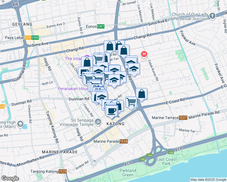 map of restaurants, bars, coffee shops, grocery stores, and more near in Singapore
