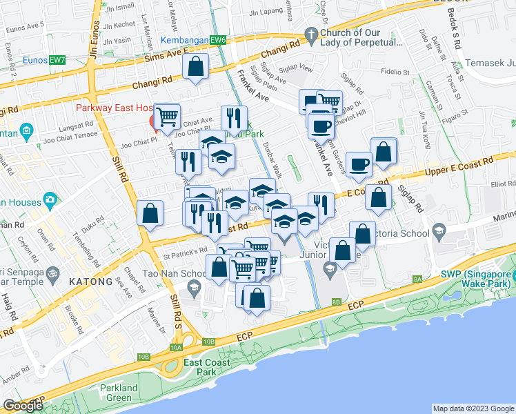 map of restaurants, bars, coffee shops, grocery stores, and more near in Singapore