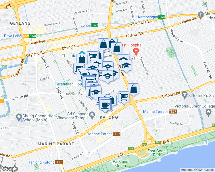 map of restaurants, bars, coffee shops, grocery stores, and more near in Singapore