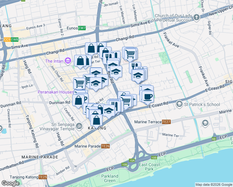 map of restaurants, bars, coffee shops, grocery stores, and more near in Singapore