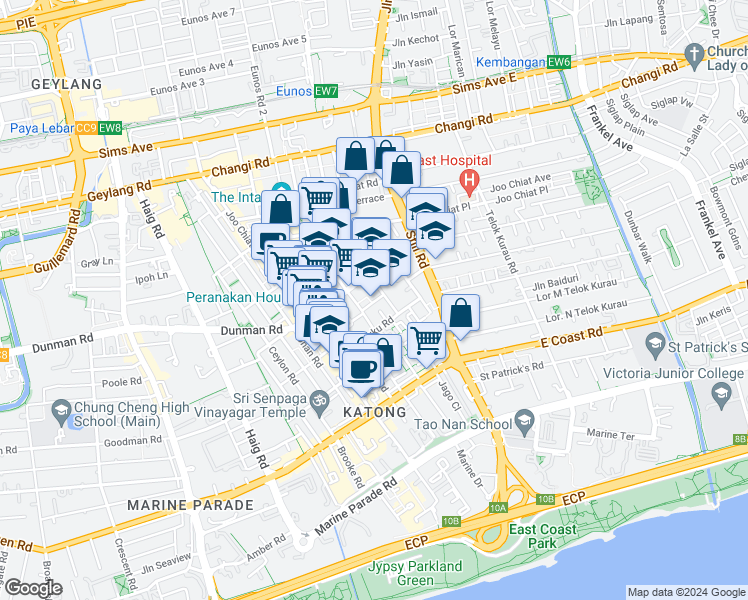 map of restaurants, bars, coffee shops, grocery stores, and more near in Singapore
