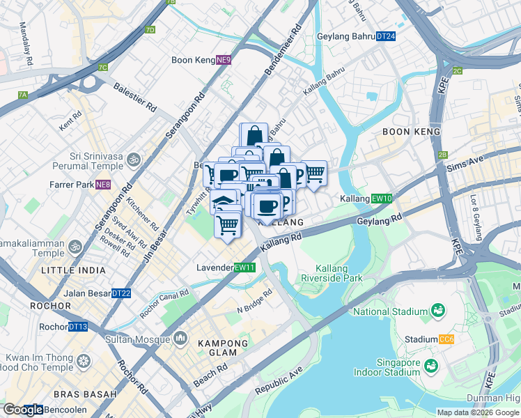 map of restaurants, bars, coffee shops, grocery stores, and more near in Singapore