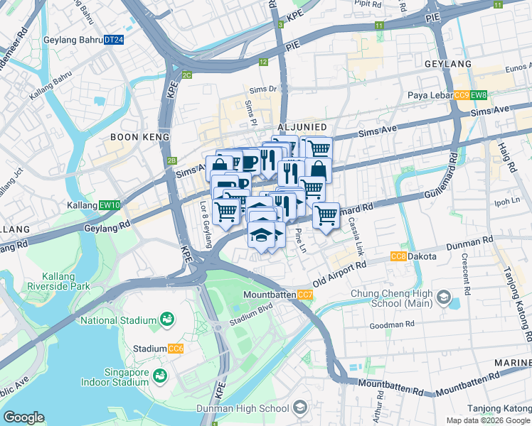 map of restaurants, bars, coffee shops, grocery stores, and more near in Singapore