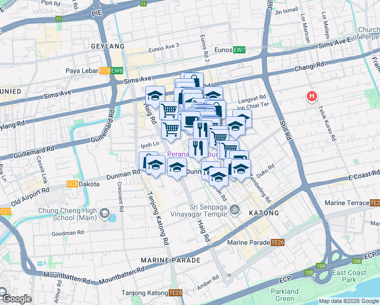 map of restaurants, bars, coffee shops, grocery stores, and more near in Singapore