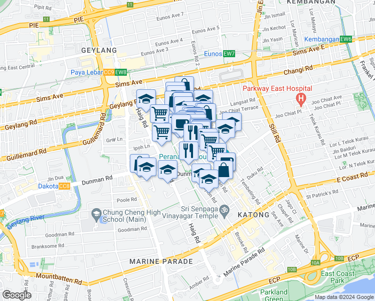 map of restaurants, bars, coffee shops, grocery stores, and more near in Singapore