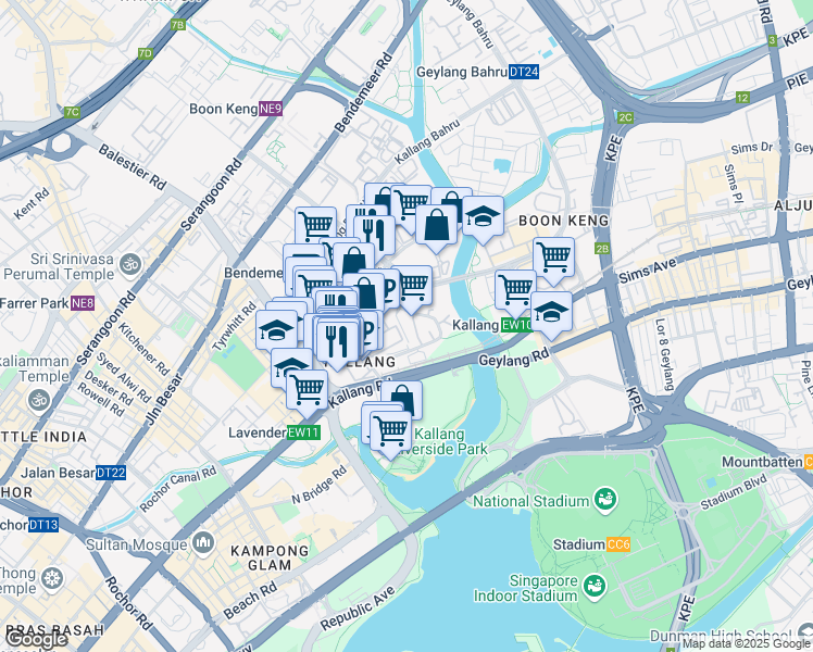 map of restaurants, bars, coffee shops, grocery stores, and more near in Singapore