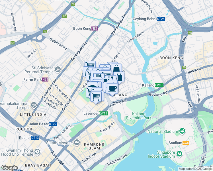 map of restaurants, bars, coffee shops, grocery stores, and more near in Singapore