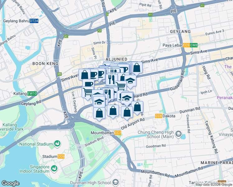 map of restaurants, bars, coffee shops, grocery stores, and more near in Singapore