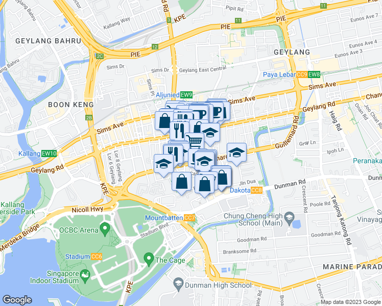 map of restaurants, bars, coffee shops, grocery stores, and more near in Singapore